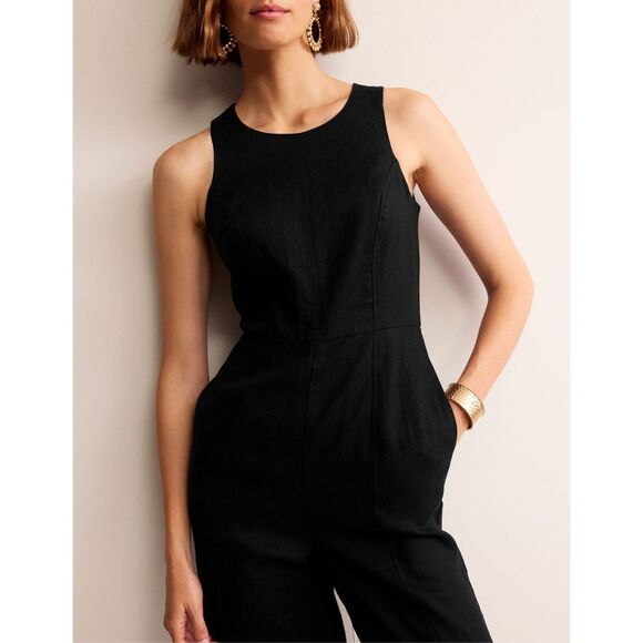 Boden Carla 100% Linen Jumpsuit size 14T black - Picture 3 of 13